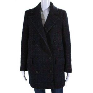 Zara Woman Womens Striped Print Buttoned Collared Long Sleeve Coat Black Size S